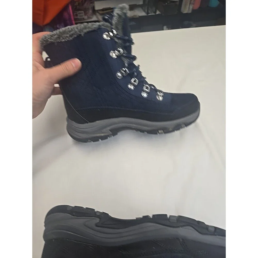 Skechers Women's Boots Size 6.5 Trego Winter Hiking Waterproof‎ Blue Black Fur